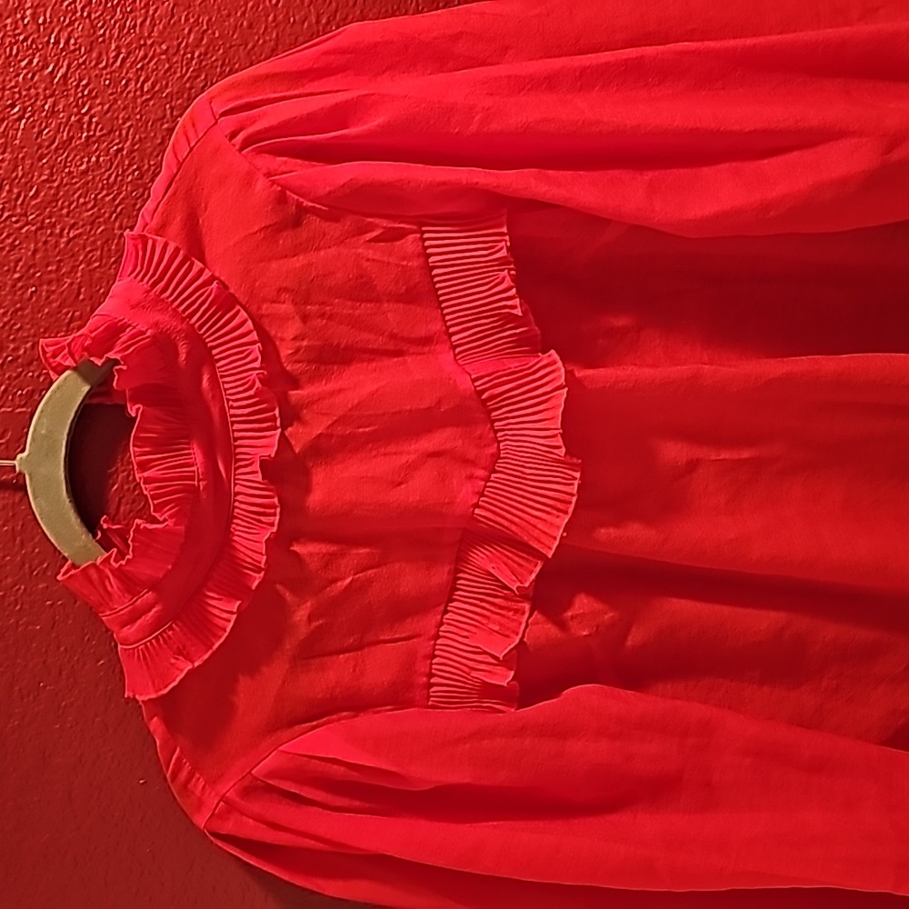 Sheer red ruffled blouse